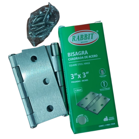 Bisagra Cuadrada de Acero 3" x 3" – Marca RABBIT (Par)
