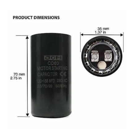 Capacitor de arranque  110 vac 130-156 MFD
